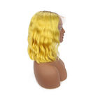Παχιά ανθρώπινα μαλλιά 1b περουκών βαριδιών δαντελλών μετωπικά/κίτρινη περούκα κυμάτων σώματος